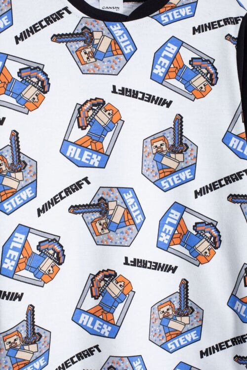 Ekru Çizgi Karakter Baskılı Erkek Çocuk Pijama Takımı 22765