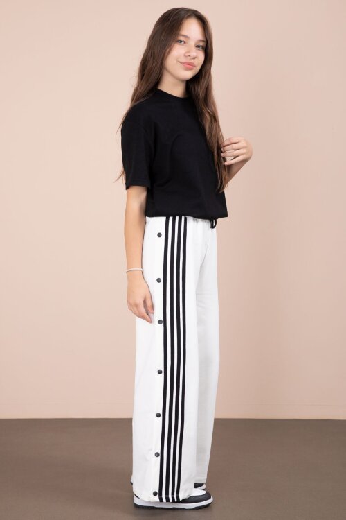 Ekru Şeritli Çıtçıt Kapama Geniş Paça Kız Çocuk Beli Lastikli Eşofman Altı  23282