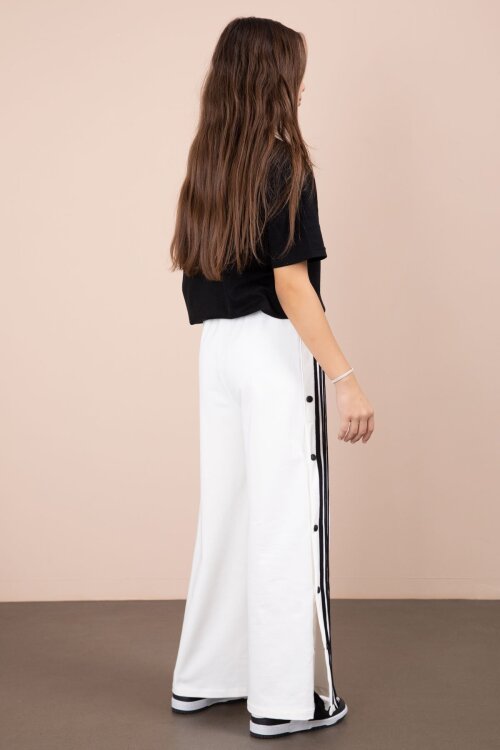 Ekru Şeritli Çıtçıt Kapama Geniş Paça Kız Çocuk Beli Lastikli Eşofman Altı  23282