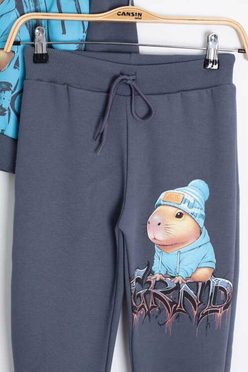 Füme Cool Fare Baskılı Şardonlu Erkek Çocuk Eşofman Takımı 23291