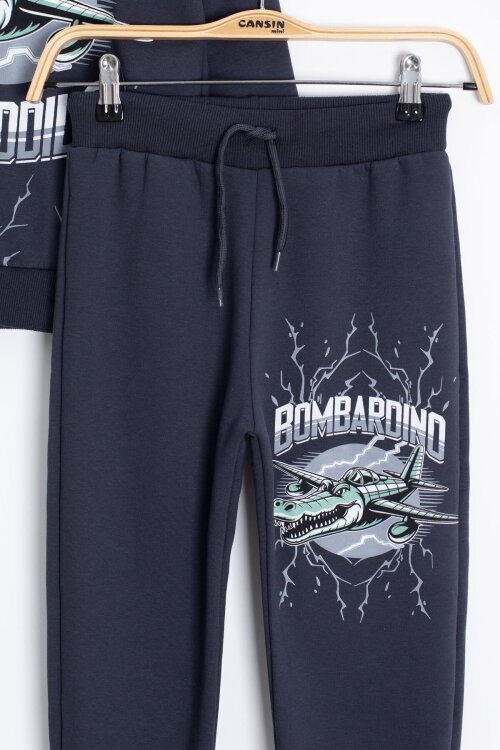 Füme Erkek Çocuk Yazılı Karakter Baskılı Şardonlu Eşofman Takımı 23290