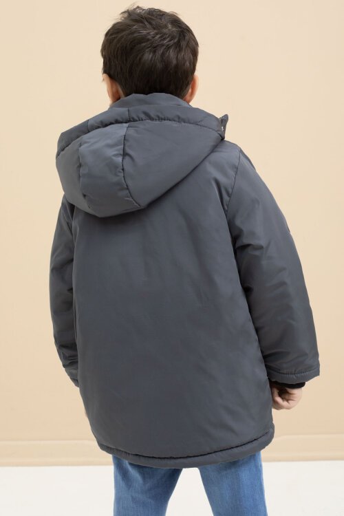 Füme İçi Kürklü Çıkarılabilir Kapüşonlu Basic Erkek Çocuk Şişme Mont 21442