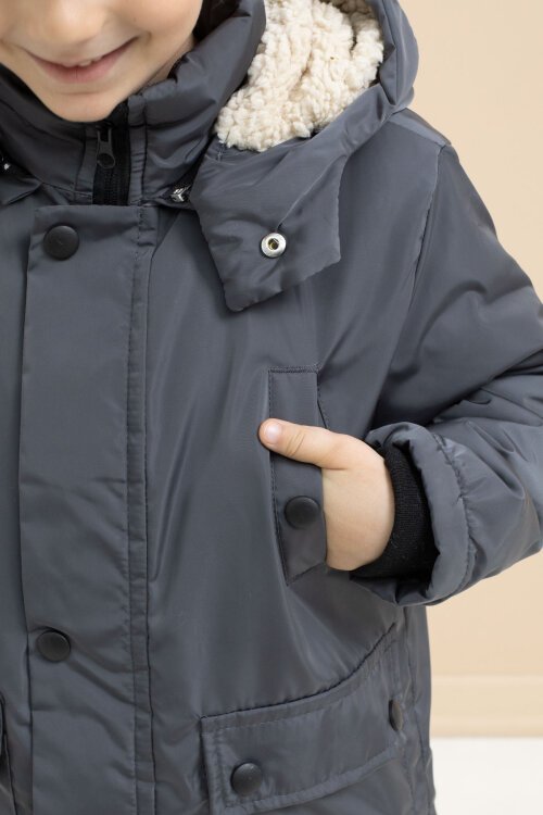 Füme İçi Kürklü Çıkarılabilir Kapüşonlu Basic Erkek Çocuk Şişme Mont 21442