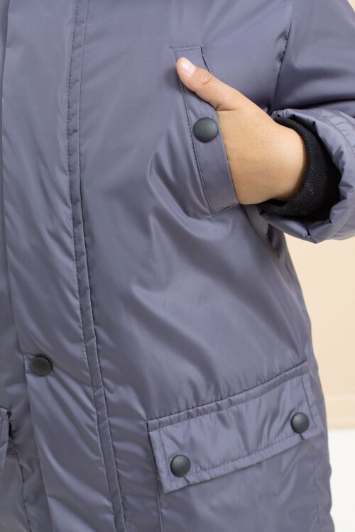 Füme İçi Kürklü Çıtçıtlı Cepli Uzun Kesim Erkek Çocuk Kapüşonlu Şişme Mont 21449