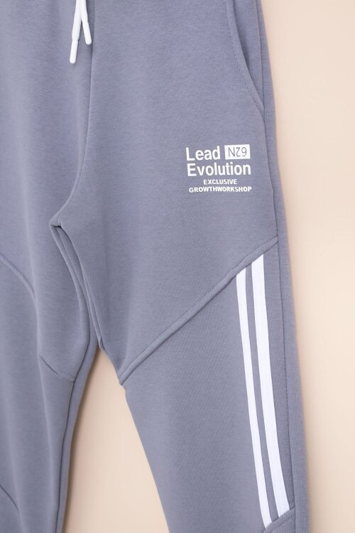 Füme Şerit Detaylı Yazı Baskılı Beli Lastikli Erkek Çocuk Eşofman Altı 21459