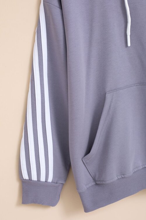 Füme Şerit Detaylı Yazı Baskılı Kapüşonlu Erkek Çocuk Eşofman Takımı 21451