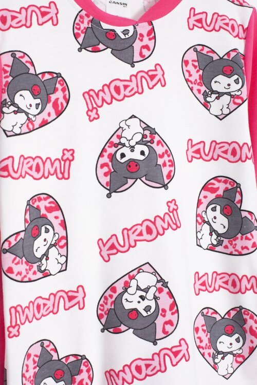 Fuşya Kalpli Yazı Desenli Kız Çocuk Pijama Takımı 23260