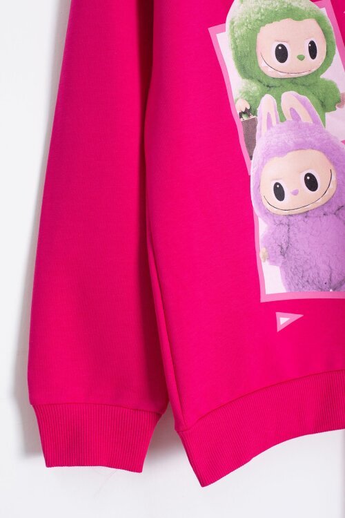 Fuşya Karakter Baskılı Bisiklet Yaka Kız Eşofman Takımı 23280