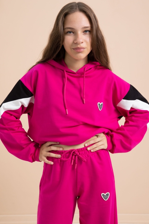 Fuşya Kargo Cepli Kız Çocuk Logolu İkili Takım 21299