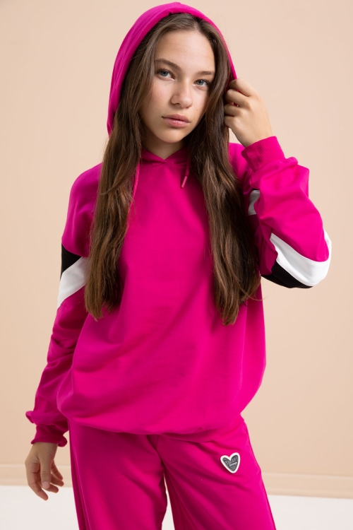 Fuşya Kargo Cepli Kız Çocuk Logolu İkili Takım 21299