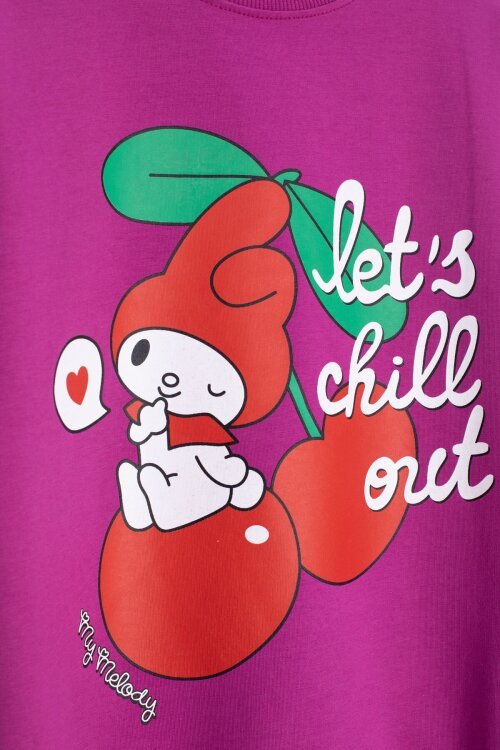 Fuşya Kız Çocuk Kiraz Karakter Baskılı Bisiklet Yaka Eşofman Takımı 23273