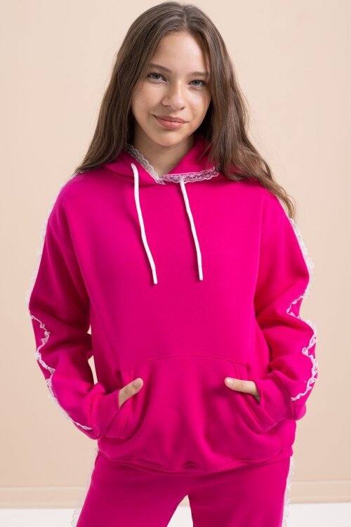 Fuşya Kız Çocuk Şardonlu Dantel Detaylı 3 İplik Takım 21507