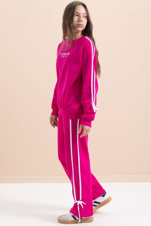 Fuşya Kız Çocuk Şerit Detaylı 3 İplik Şardonlu Takım 21517