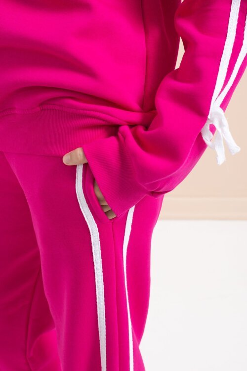 Fuşya Kız Çocuk Şerit Detaylı 3 İplik Şardonlu Takım 21517