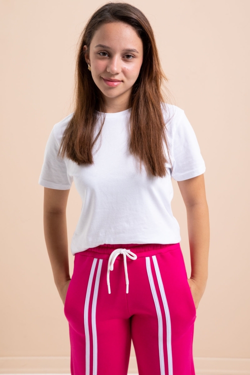 Fuşya Önü Şeritli Geniş Paça Şardonlu Kız Çocuk Basic Eşofman Altı 21278