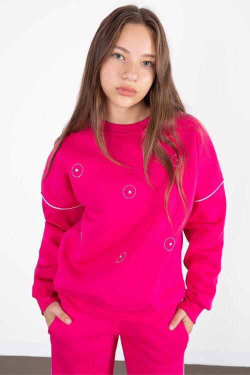 Fuşya Payet İşlemeli Şardonlu Kız Çocuk 2li Eşofman Takımı 21426