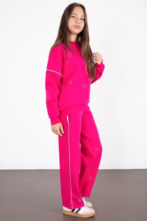 Fuşya Payet İşlemeli Şardonlu Kız Çocuk 2li Eşofman Takımı 21426