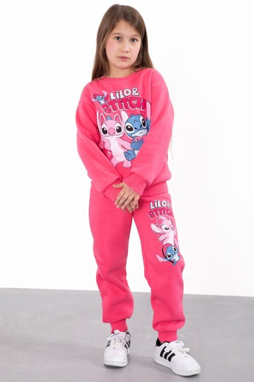 Fuşya Sevimli Simli Karakter Baskı Şardonlu Kız Çocuk Eşofman Takım 23297