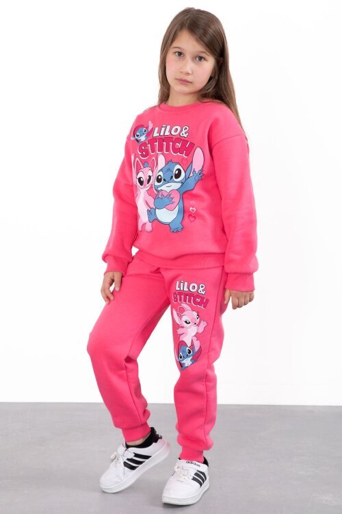 Fuşya Sevimli Simli Karakter Baskı Şardonlu Kız Çocuk Eşofman Takım 23297