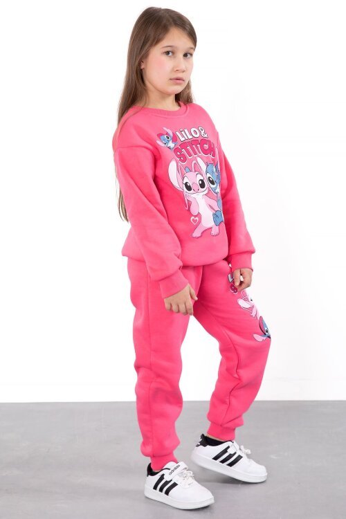 Fuşya Sevimli Simli Karakter Baskı Şardonlu Kız Çocuk Eşofman Takım 23297