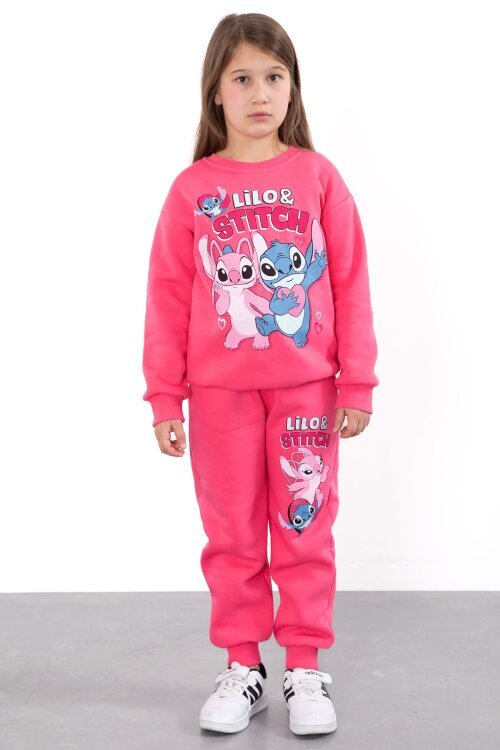 Fuşya Sevimli Simli Karakter Baskı Şardonlu Kız Çocuk Eşofman Takım 23297