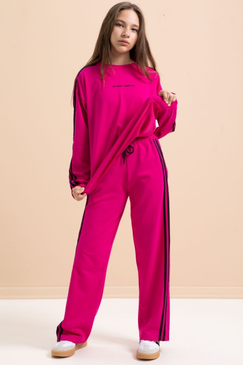 Fuşya Yanları Şeritli Geniş Paça Kız Eşofman Takımı 21300