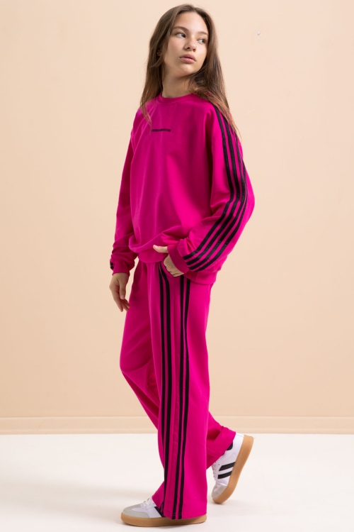 Fuşya Yanları Şeritli Geniş Paça Kız Eşofman Takımı 21300