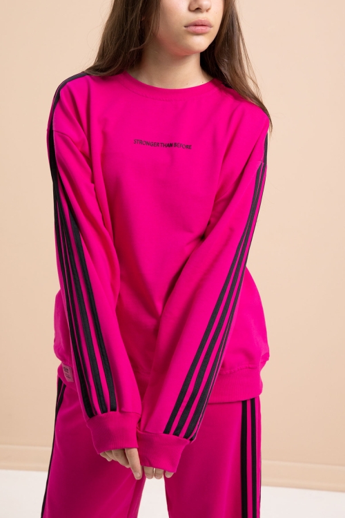 Fuşya Yanları Şeritli Geniş Paça Kız Eşofman Takımı 21300