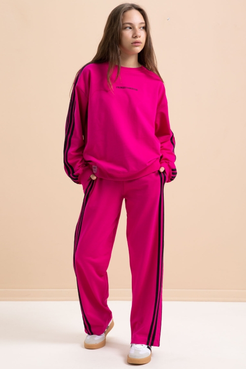 Fuşya Yanları Şeritli Geniş Paça Kız Eşofman Takımı 21300