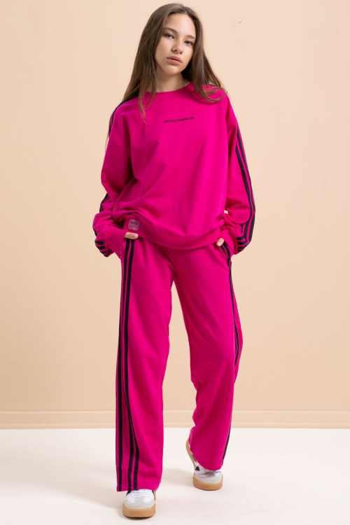 Fuşya Yanları Şeritli Geniş Paça Kız Eşofman Takımı 21300