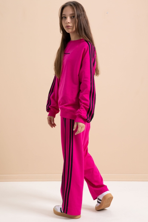 Fuşya Yanları Şeritli Geniş Paça Kız Eşofman Takımı 21300