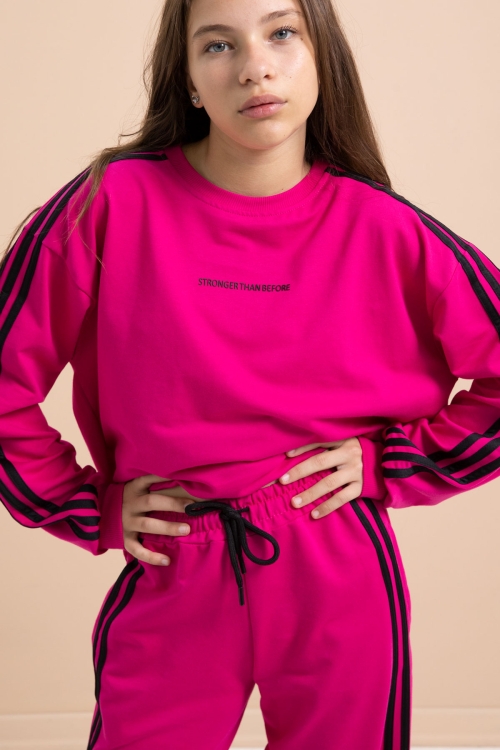 Fuşya Yanları Şeritli Geniş Paça Kız Eşofman Takımı 21300