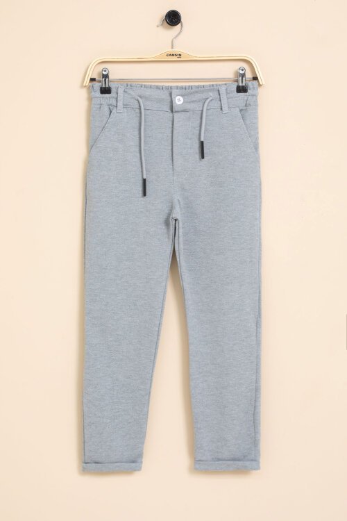 Gri Erkek Çocuk Duble Paça Beli Lastikli Basic Kumaş Pantolon 21419