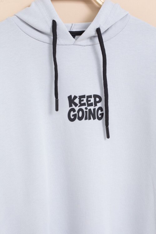 Gri Erkek Çocuk Keep Going Yazılı Şeritli Erkek Çocuk Kapüşonlu Eşofman Takımı 23418