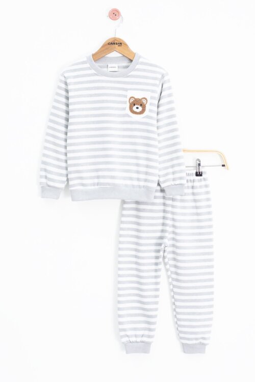 Gri Erkek Çocuk Şardonlu Ayıcık Nakışlı 2li Takım 22701