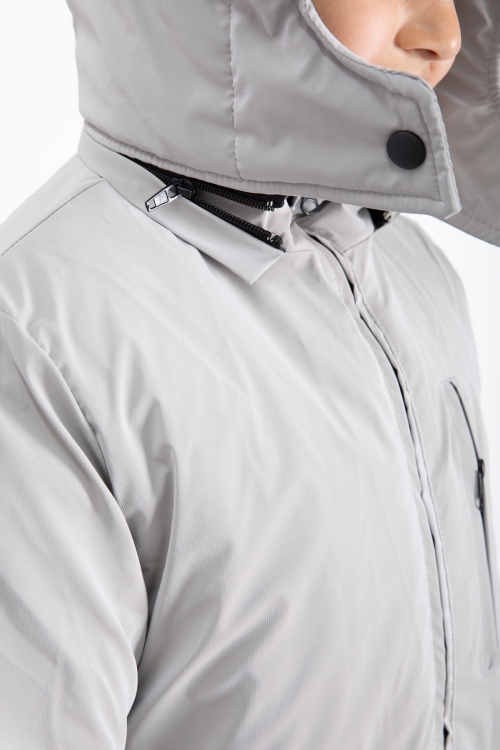 Gri Fermuarlı Göğüs Cepli İçi Kürklü Erkek Çocuk Kapüşonlu Mont 21355