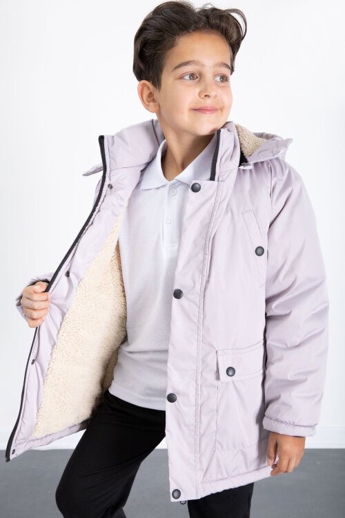 Gri İçi Kürklü Çıkarılabilir Kapüşonlu Basic Erkek Çocuk Şişme Mont 21437