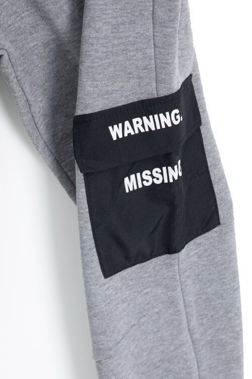 Gri Yazı Baskılı Şardonlu Erkek Çocuk Kapüşonlu Eşofman Takımı 22716