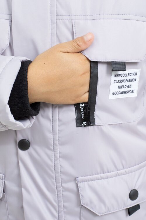 Gri Yazı Detaylı Göğüs Cepli İçi Kürklü Erkek Çocuk Kapüşonlu Mont 21479