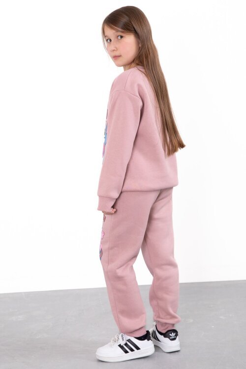 Gül Kurusu Sevimli Simli Karakter Baskı Şardonlu Kız Çocuk Eşofman Takım 23296