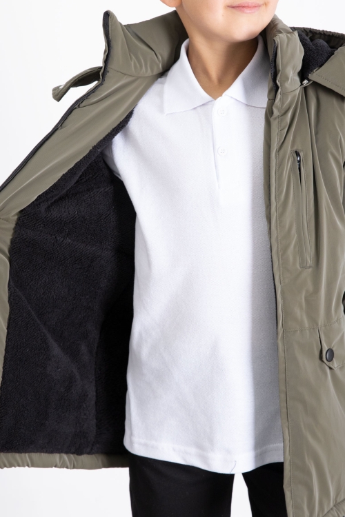 Haki Fermuarlı Göğüs Cepli İçi Kürklü Erkek Çocuk Kapüşonlu Mont 21370