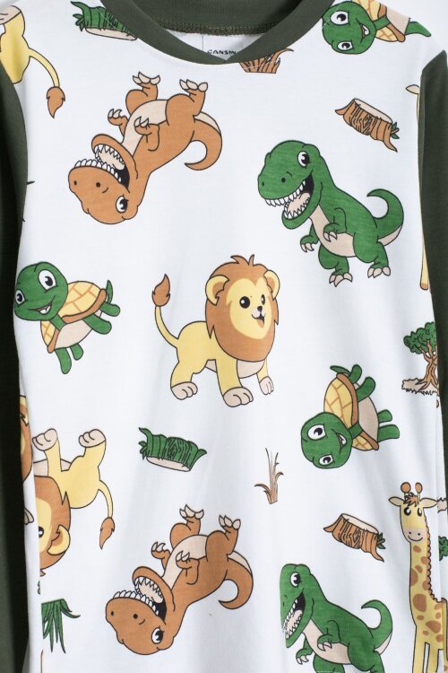 Haki Hayvanlar Alemi Baskı Erkek Çocuk Pijama Takımı 22764