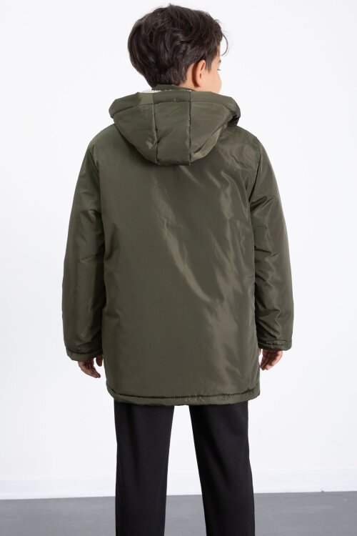 Haki İçi Kürklü Çıkarılabilir Kapüşonlu Basic Erkek Çocuk Şişme Mont 21438