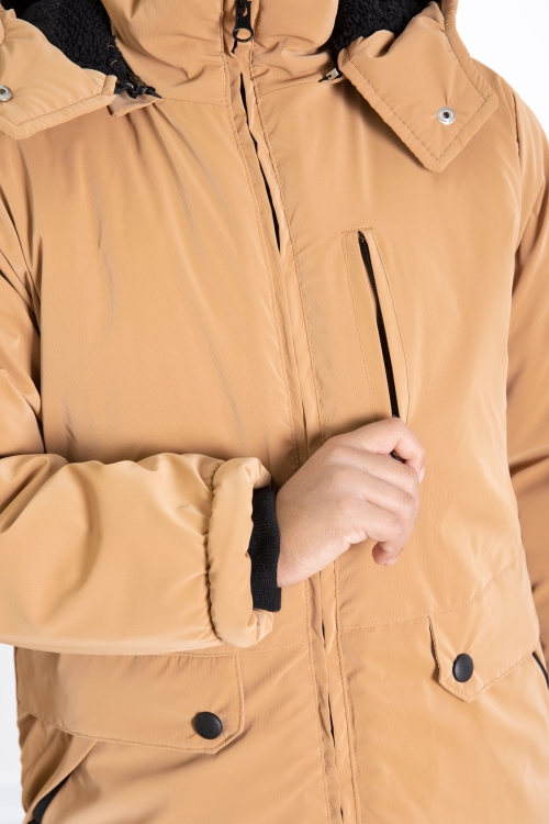 Hardal Fermuarlı Göğüs Cepli İçi Kürklü Erkek Çocuk Kapüşonlu Mont 21357