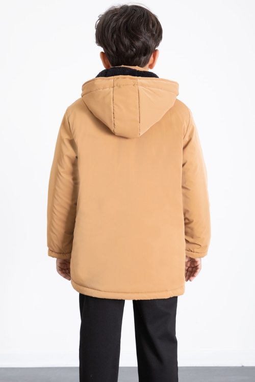 Hardal Fermuarlı Göğüs Cepli İçi Kürklü Erkek Çocuk Kapüşonlu Mont 21357