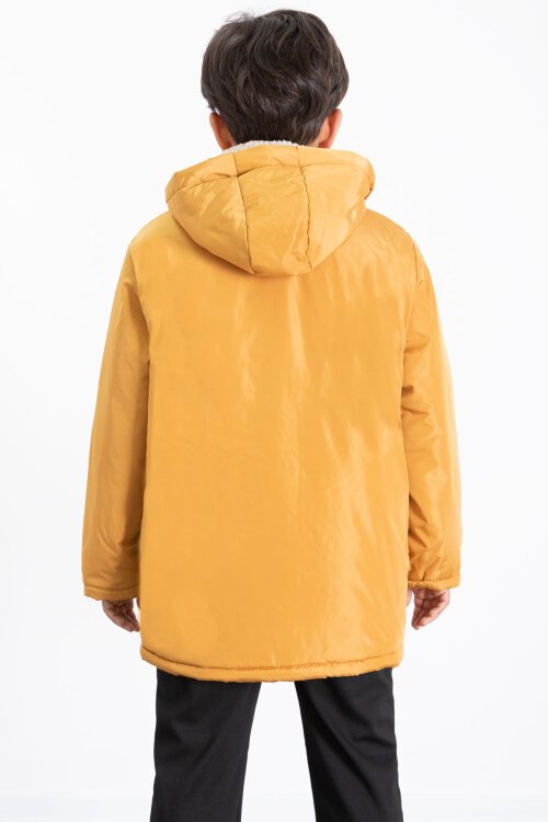 Hardal İçi Kürklü Çıkarılabilir Kapüşonlu Basic Erkek Çocuk Şişme Mont 21440