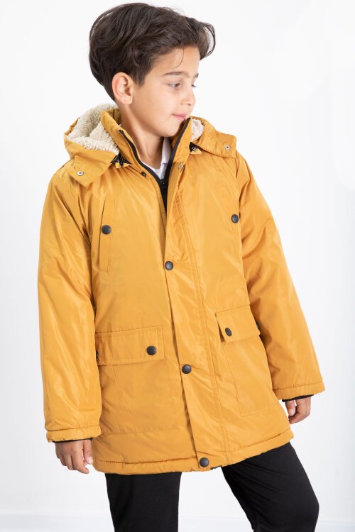 Hardal İçi Kürklü Çıkarılabilir Kapüşonlu Basic Erkek Çocuk Şişme Mont 21440