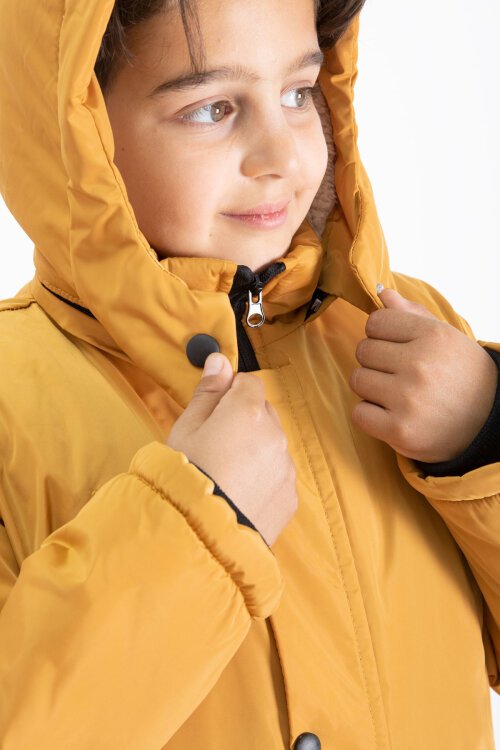 Hardal İçi Kürklü Çıkarılabilir Kapüşonlu Basic Erkek Çocuk Şişme Mont 21440