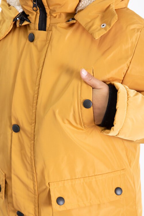 Hardal İçi Kürklü Çıkarılabilir Kapüşonlu Basic Erkek Çocuk Şişme Mont 21440