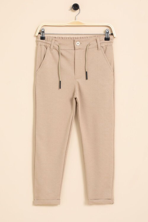 Kahve Erkek Çocuk Duble Paça Beli Lastikli Basic Kumaş Pantolon 21423